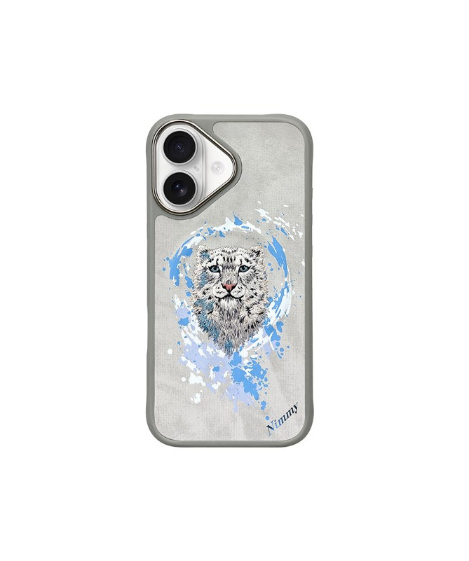 Coque iPhone 16 Plus Léopard des Neiges Brodé