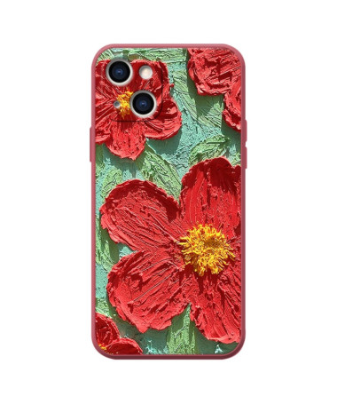 Coque iPhone 13 Marguerites Rouges en Relief