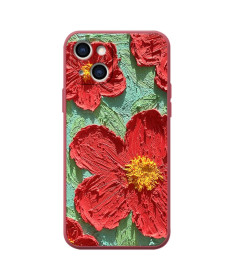 Coque iPhone 13 Marguerites Rouges en Relief