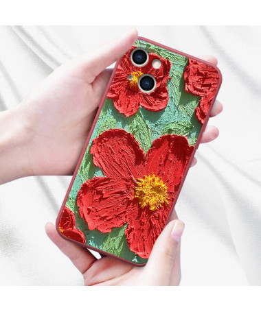 Coque iPhone 13 Marguerites Rouges en Relief