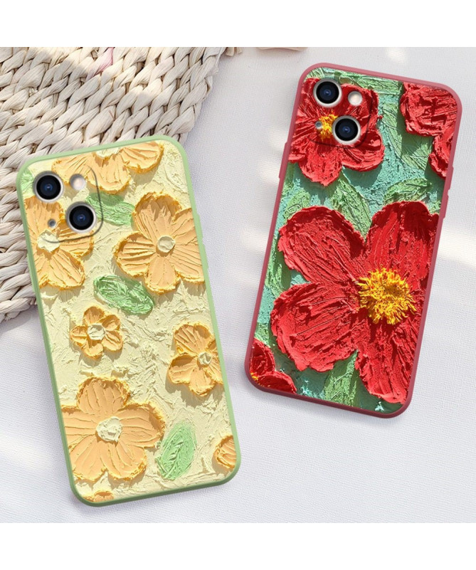 Coque iPhone 13 Marguerites Rouges en Relief