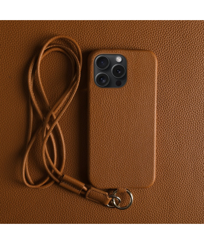 Coque iPhone 13 Pro en cuir véritable avec cordon