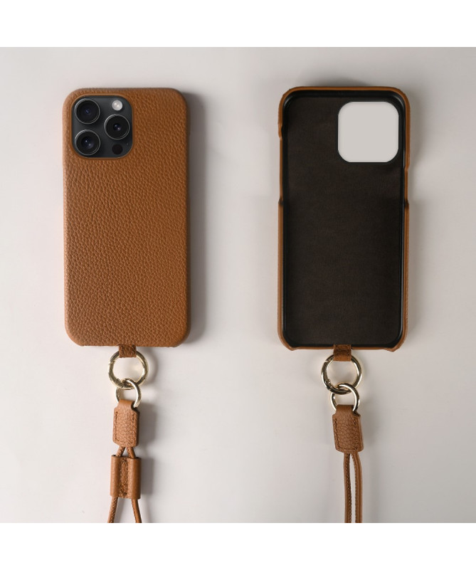 Coque iPhone 13 Pro en cuir véritable avec cordon