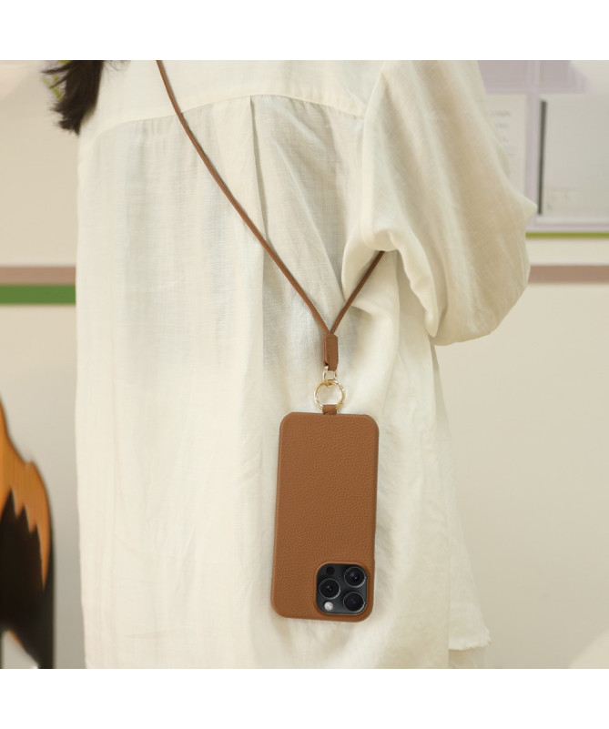 Coque iPhone 13 Pro en cuir véritable avec cordon