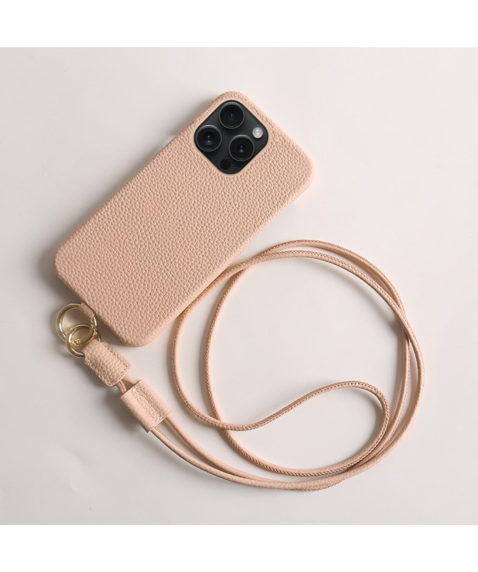 Coque iPhone 13 Pro en cuir véritable avec cordon