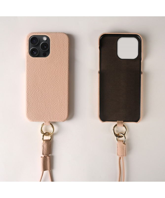 Coque iPhone 13 Pro en cuir véritable avec cordon