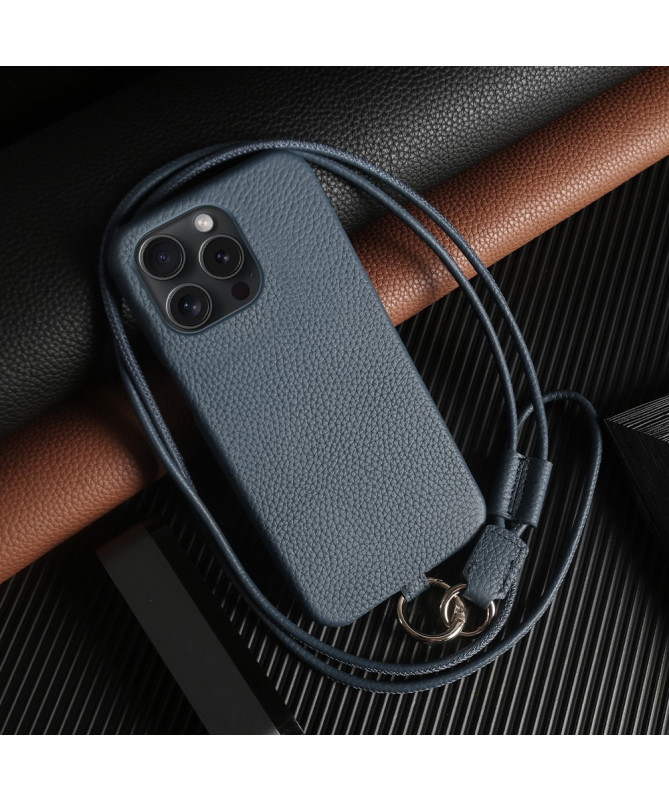 Coque iPhone 13 Pro en cuir véritable avec cordon