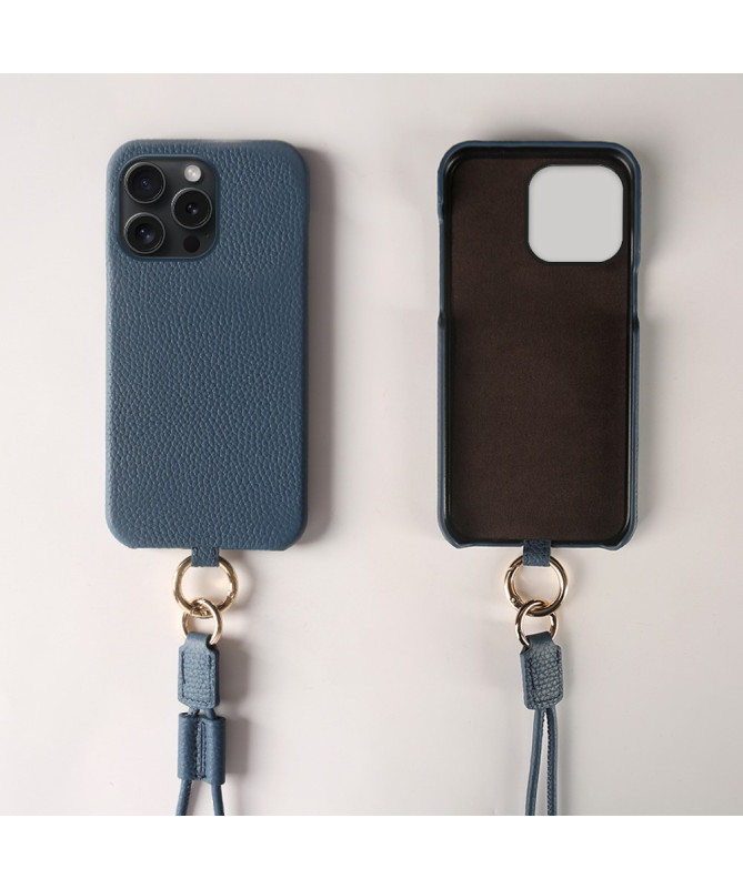 Coque iPhone 13 Pro en cuir véritable avec cordon