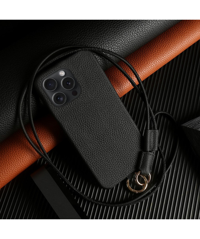 Coque iPhone 13 Pro en cuir véritable avec cordon