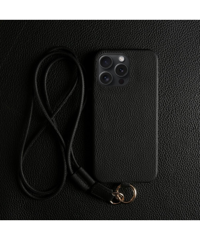 Coque iPhone 13 Pro en cuir véritable avec cordon