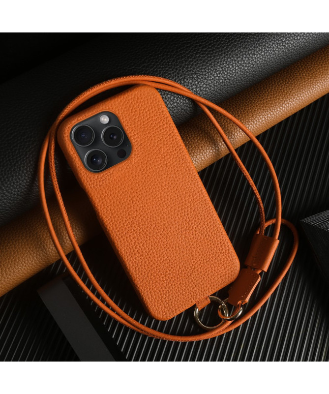 Coque iPhone 13 Pro en cuir véritable avec cordon