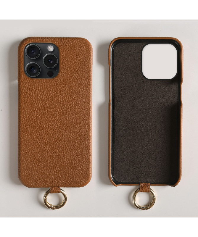 Coque iPhone 15 Pro en cuir véritable avec cordon