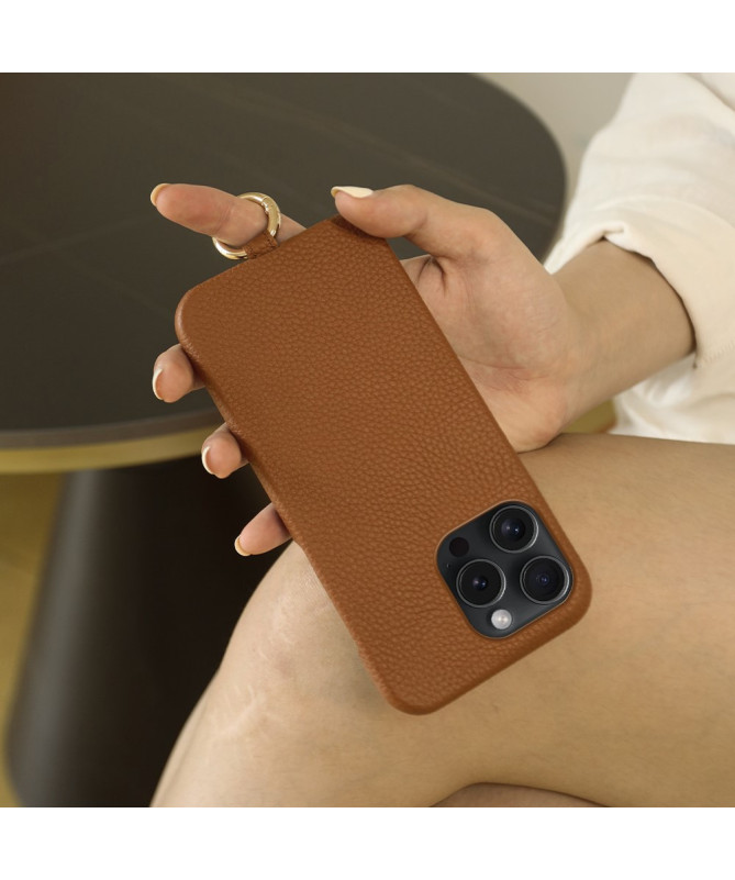 Coque iPhone 15 Pro en cuir véritable avec cordon