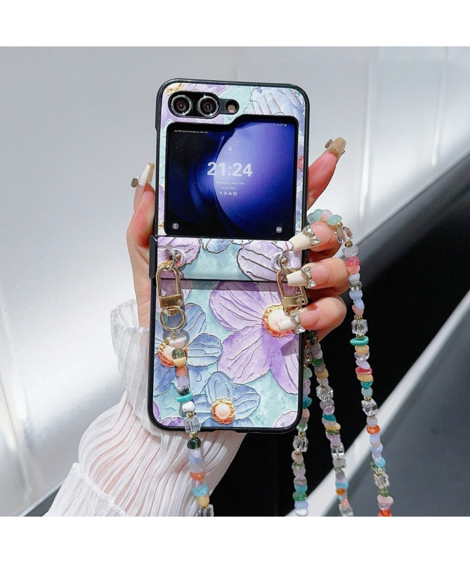 Coque Samsung Galaxy Z Flip 5 Floral Pastel avec Perles