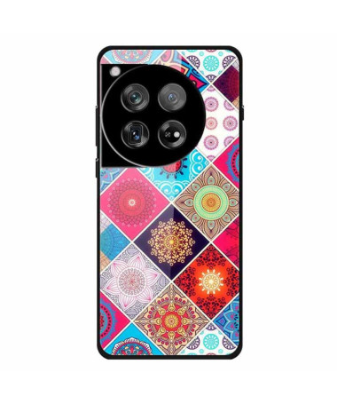 Coque pour OnePlus 12 Design verre trempé avec motif floral coloré