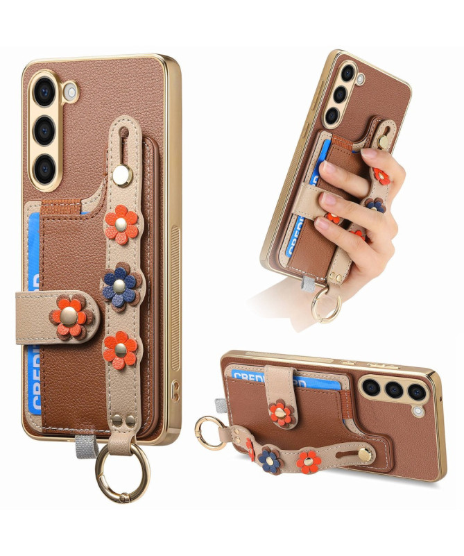 Coque Samsung Galaxy S23 Plus Simili Cuir avec Fleurs 3D