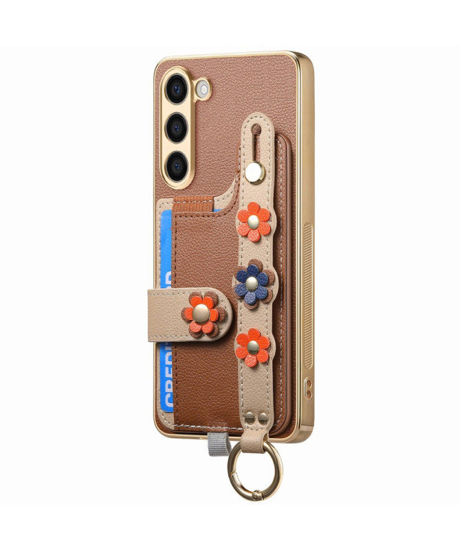 Coque Samsung Galaxy S23 Plus Simili Cuir avec Fleurs 3D