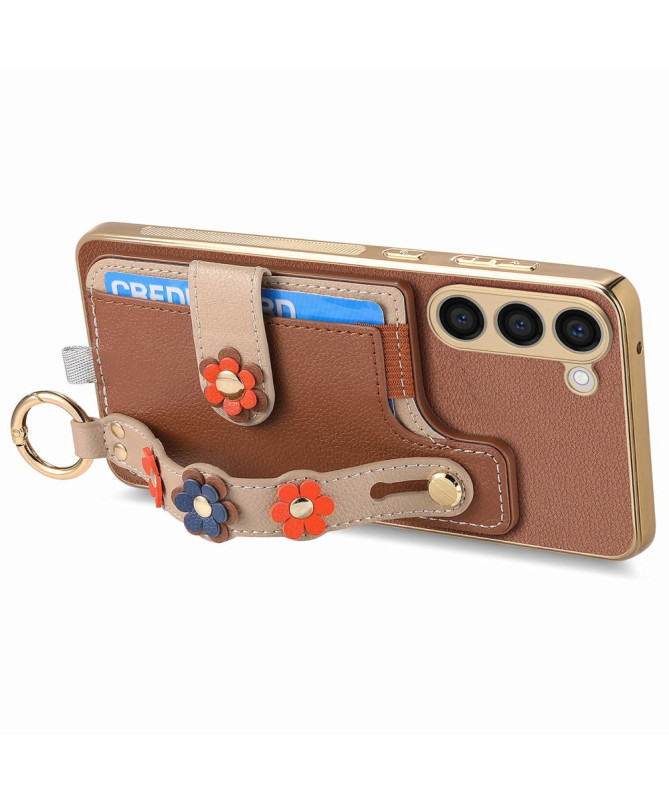 Coque Samsung Galaxy S23 Plus Simili Cuir avec Fleurs 3D