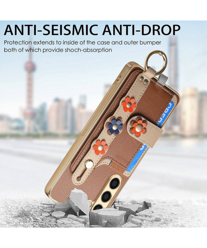 Coque Samsung Galaxy S23 Plus Simili Cuir avec Fleurs 3D