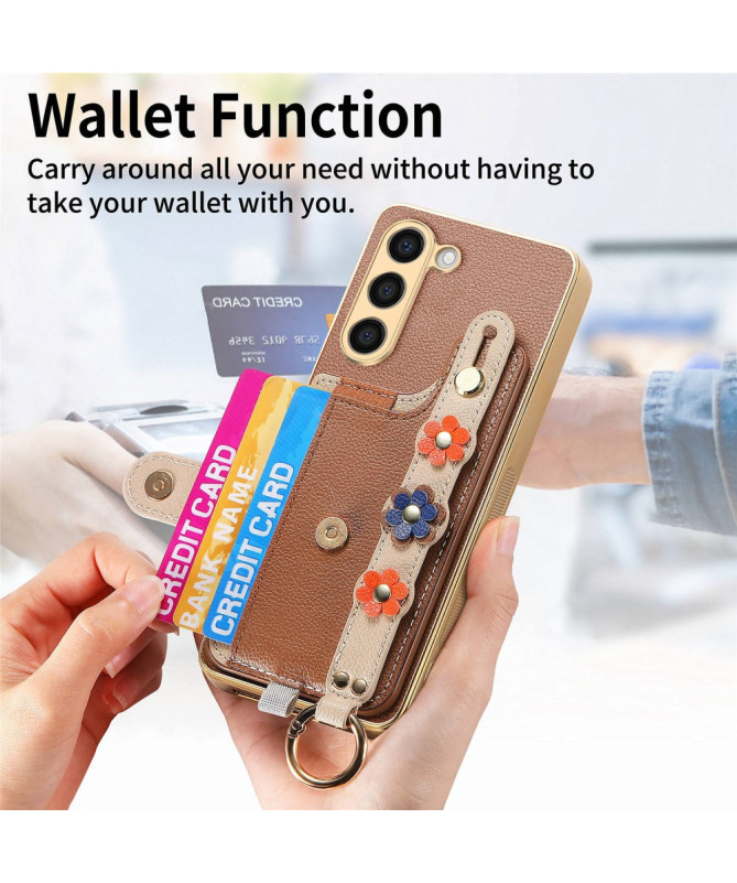 Coque Samsung Galaxy S23 Plus Simili Cuir avec Fleurs 3D