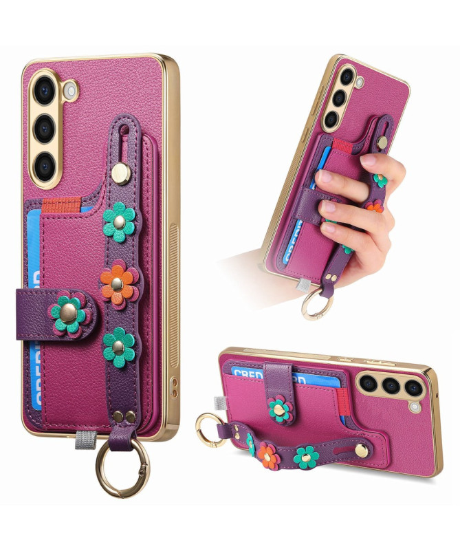 Coque Samsung Galaxy S23 Plus Simili Cuir avec Fleurs 3D