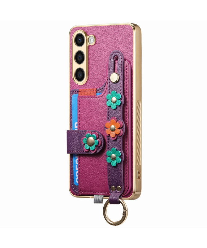 Coque Samsung Galaxy S23 Plus Simili Cuir avec Fleurs 3D