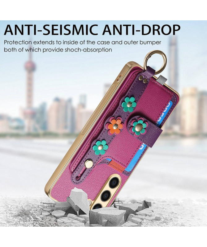 Coque Samsung Galaxy S23 Plus Simili Cuir avec Fleurs 3D