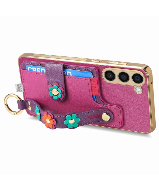 Coque Samsung Galaxy S23 Plus Simili Cuir avec Fleurs 3D