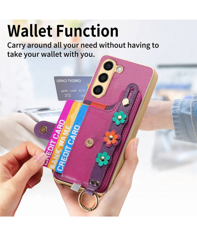 Coque Samsung Galaxy S23 Plus Simili Cuir avec Fleurs 3D