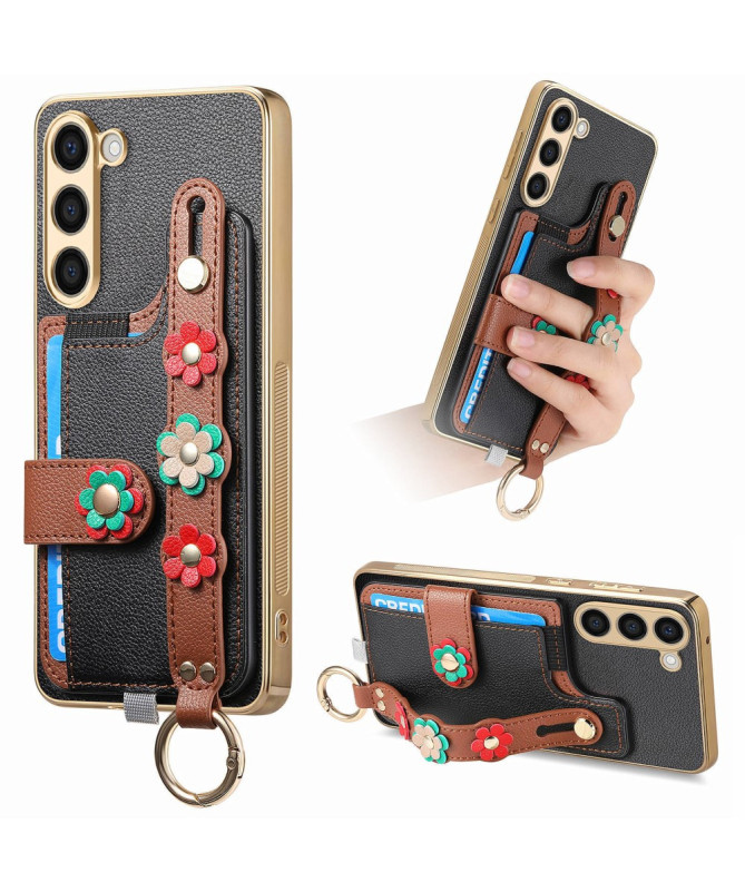 Coque Samsung Galaxy S23 Plus Simili Cuir avec Fleurs 3D