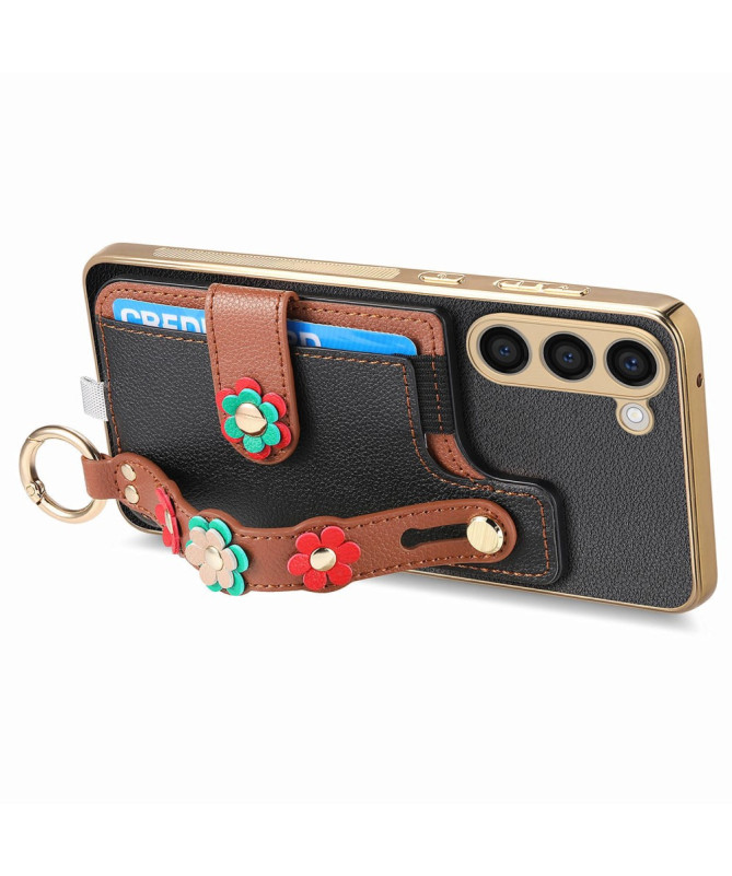 Coque Samsung Galaxy S23 Plus Simili Cuir avec Fleurs 3D