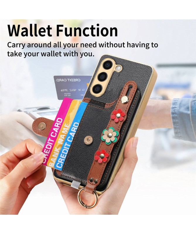 Coque Samsung Galaxy S23 Plus Simili Cuir avec Fleurs 3D