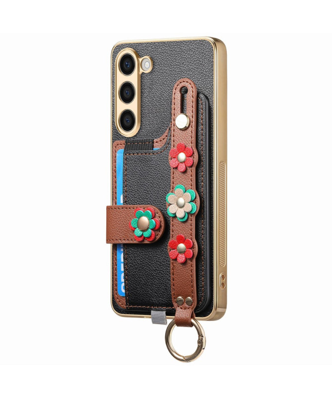 Coque Samsung Galaxy S23 Plus Simili Cuir avec Fleurs 3D
