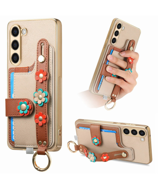 Coque Samsung Galaxy S23 Plus Simili Cuir avec Fleurs 3D