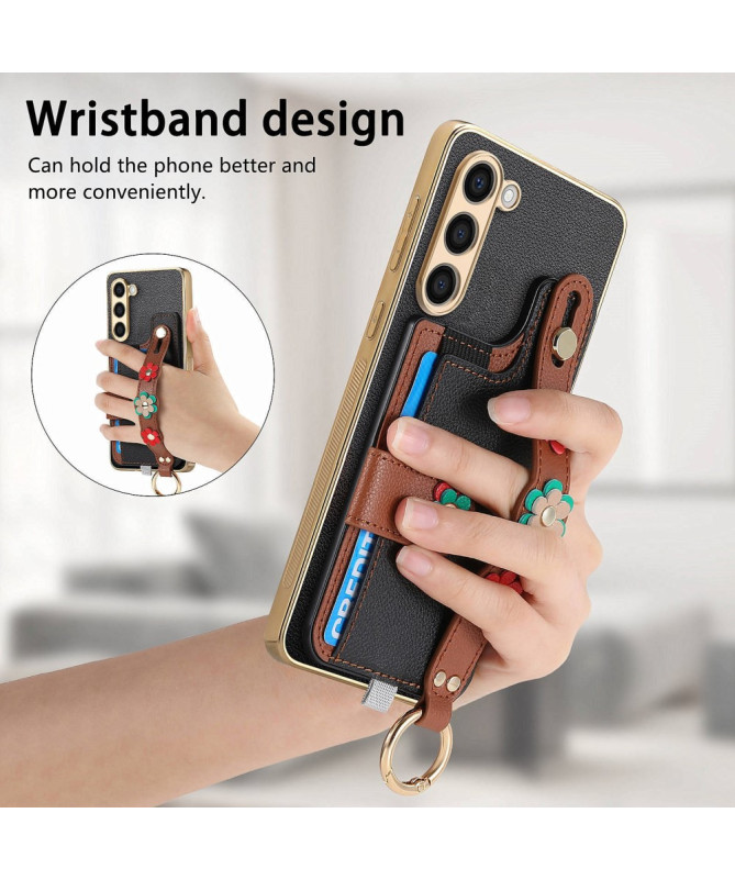 Coque Samsung Galaxy S23 Plus Simili Cuir avec Fleurs 3D