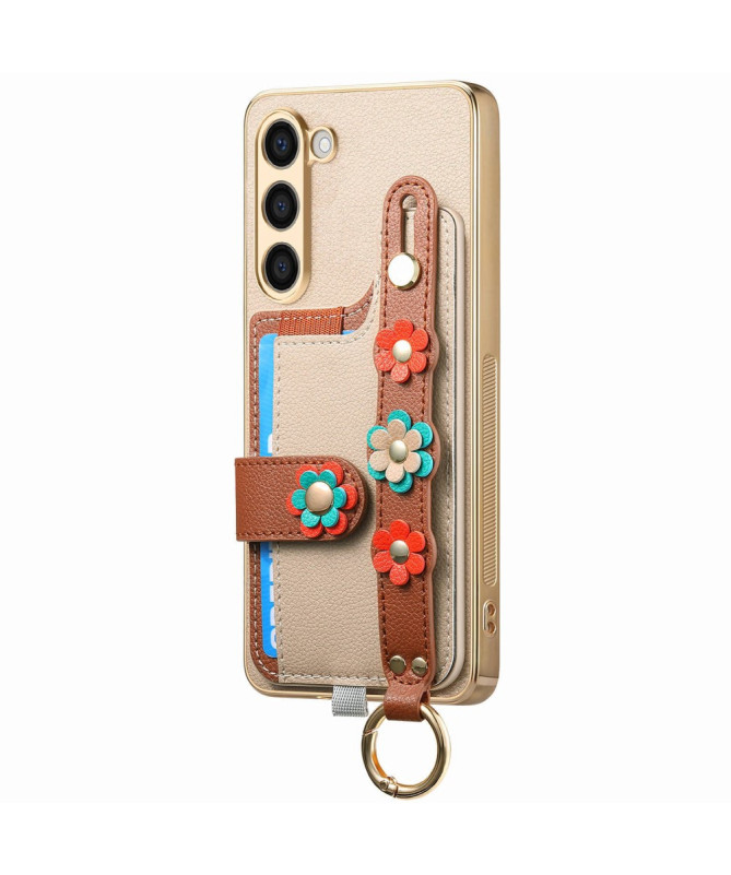 Coque Samsung Galaxy S23 Plus Simili Cuir avec Fleurs 3D