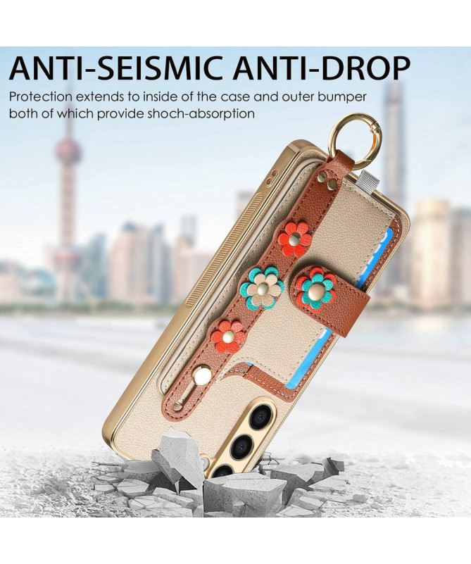 Coque Samsung Galaxy S23 Plus Simili Cuir avec Fleurs 3D