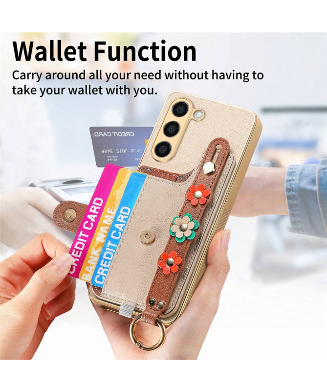 Coque Samsung Galaxy S23 Plus Simili Cuir avec Fleurs 3D