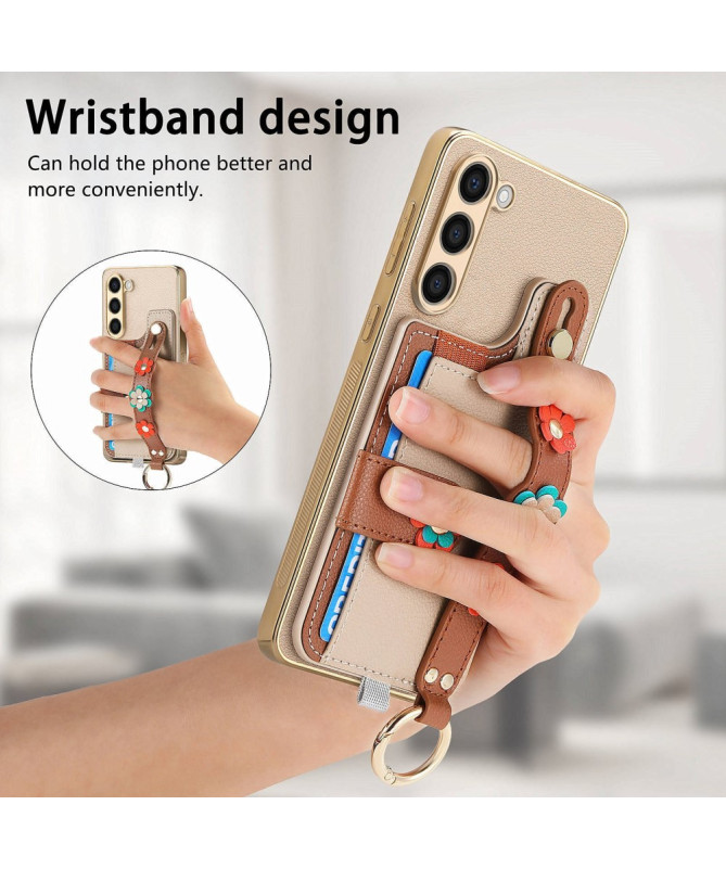 Coque Samsung Galaxy S23 Plus Simili Cuir avec Fleurs 3D