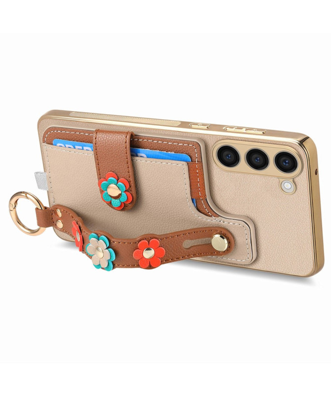 Coque Samsung Galaxy S23 Plus Simili Cuir avec Fleurs 3D