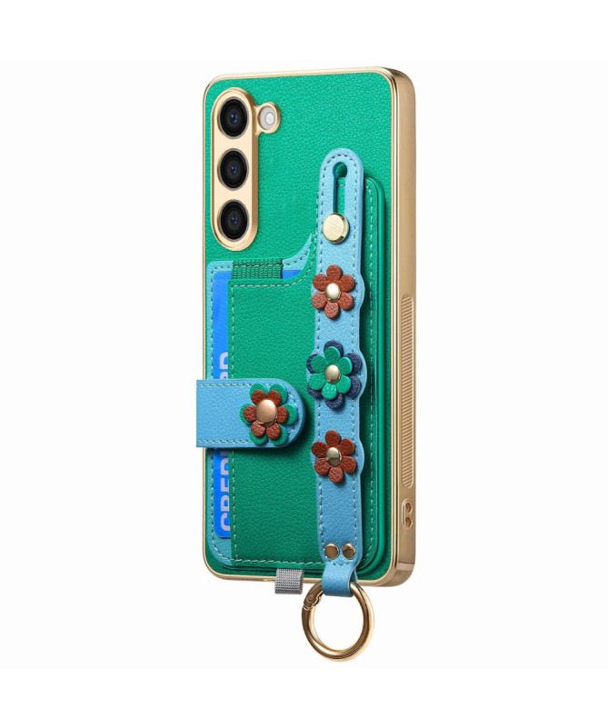 Coque Samsung Galaxy S23 Plus Simili Cuir avec Fleurs 3D