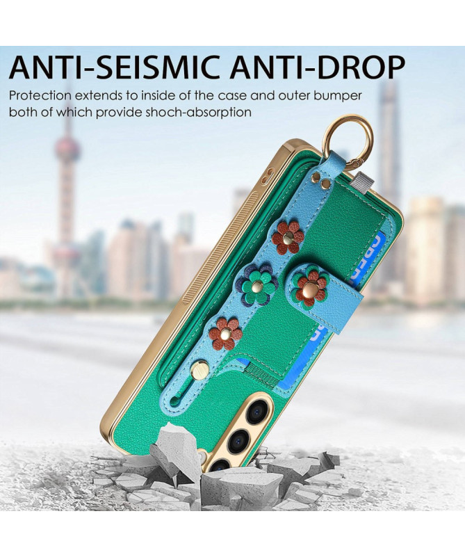 Coque Samsung Galaxy S23 Plus Simili Cuir avec Fleurs 3D