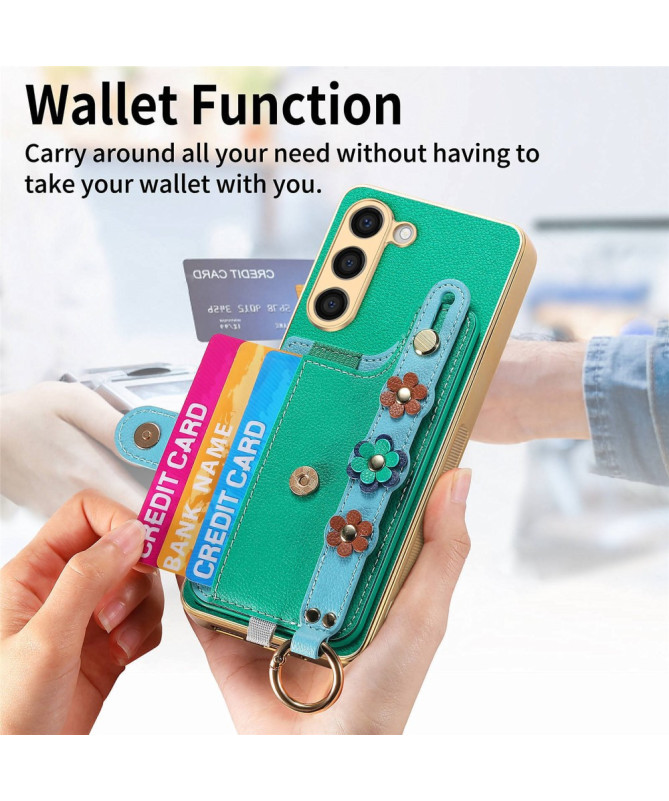 Coque Samsung Galaxy S23 Plus Simili Cuir avec Fleurs 3D