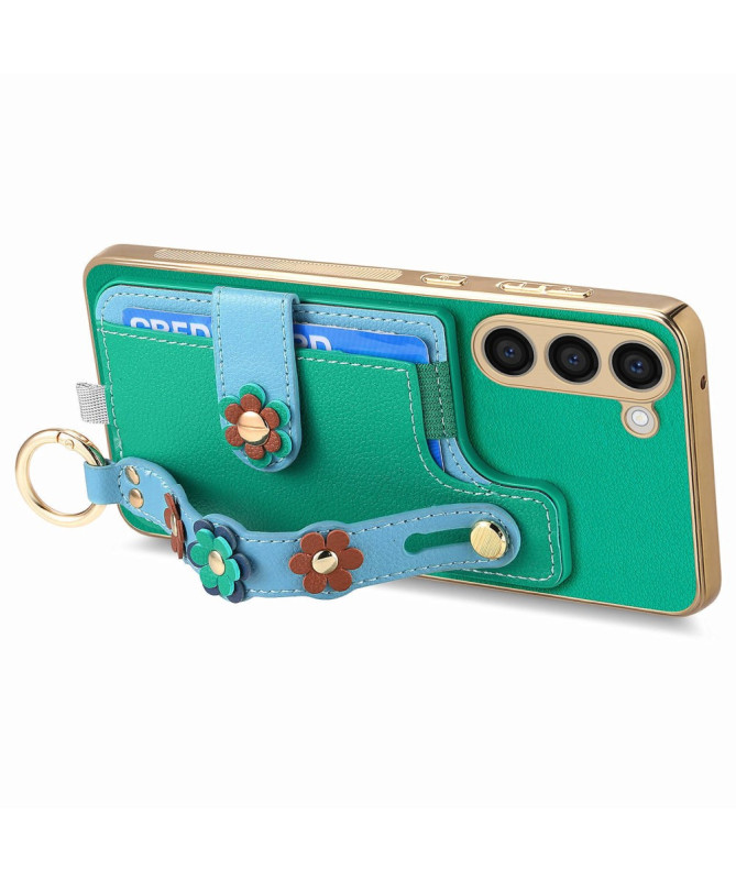 Coque Samsung Galaxy S23 Plus Simili Cuir avec Fleurs 3D