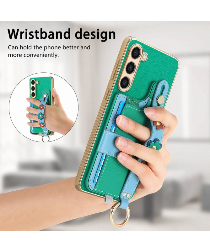 Coque Samsung Galaxy S23 Plus Simili Cuir avec Fleurs 3D