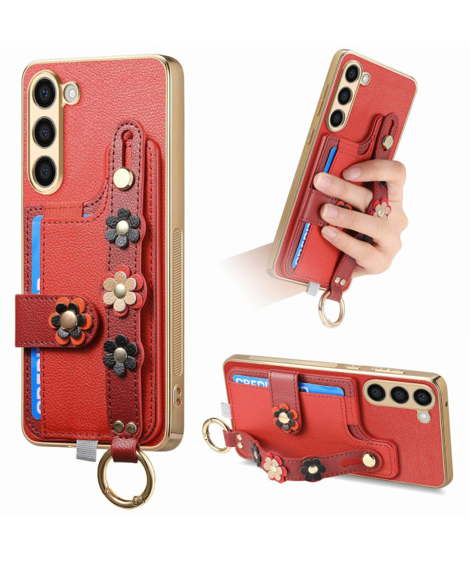 Coque Samsung Galaxy S23 Plus Simili Cuir avec Fleurs 3D