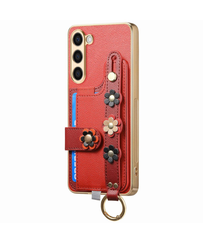 Coque Samsung Galaxy S23 Plus Simili Cuir avec Fleurs 3D