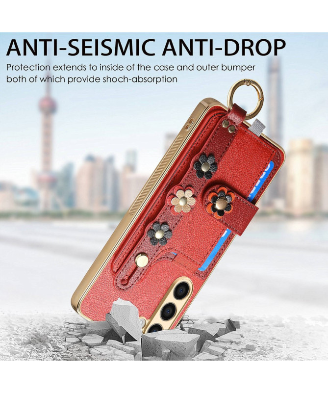 Coque Samsung Galaxy S23 Plus Simili Cuir avec Fleurs 3D