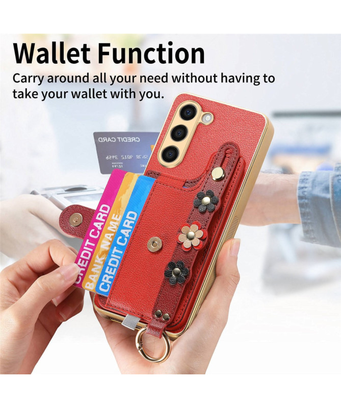 Coque Samsung Galaxy S23 Plus Simili Cuir avec Fleurs 3D