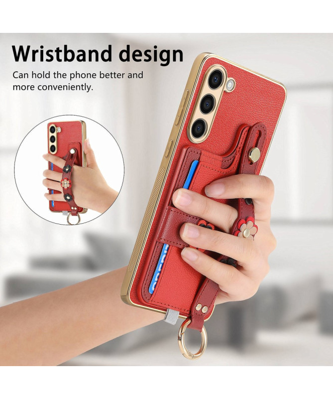 Coque Samsung Galaxy S23 Plus Simili Cuir avec Fleurs 3D